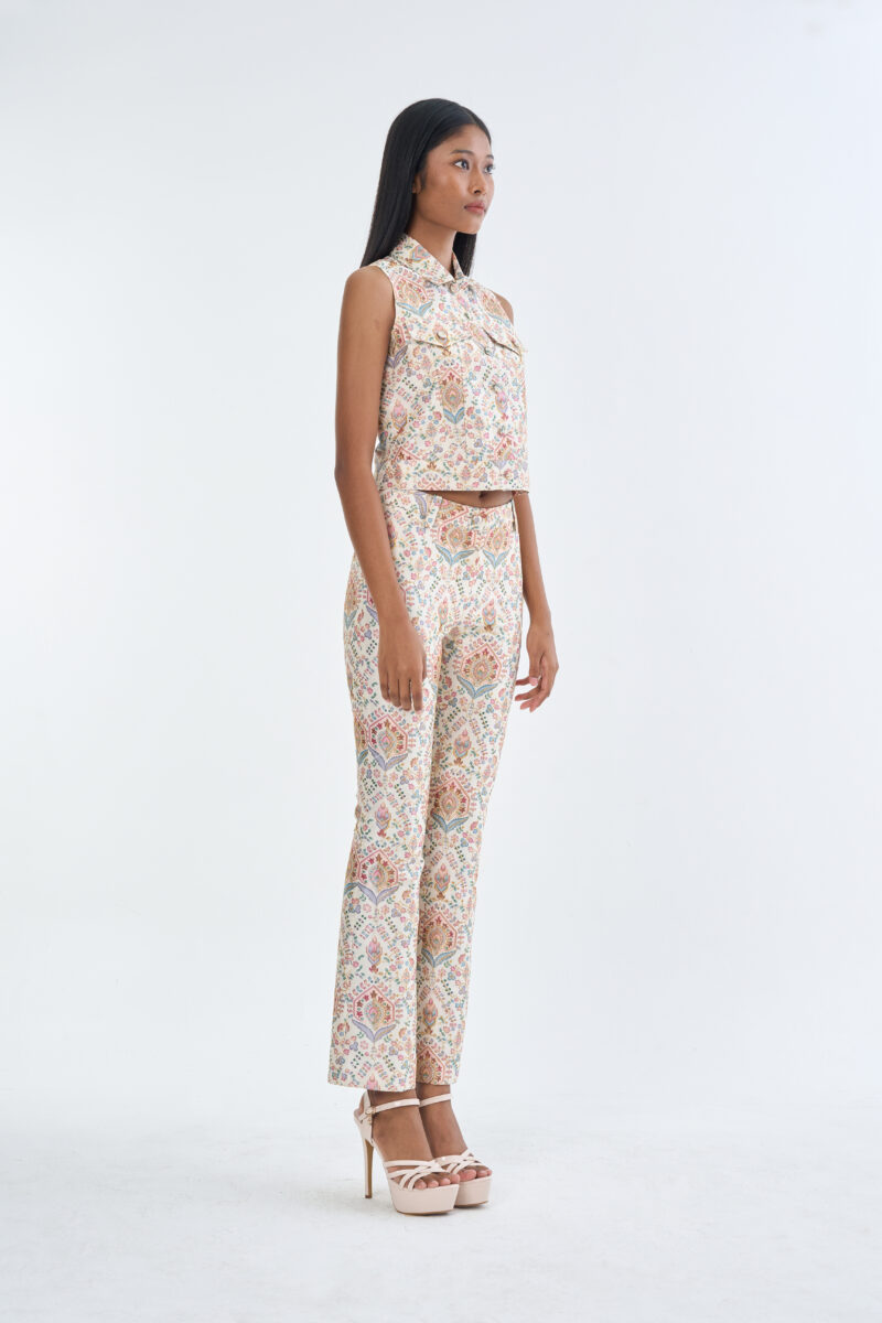 Indian Paisley Pink Pastel Jacket Sleeveless with Long Pants
