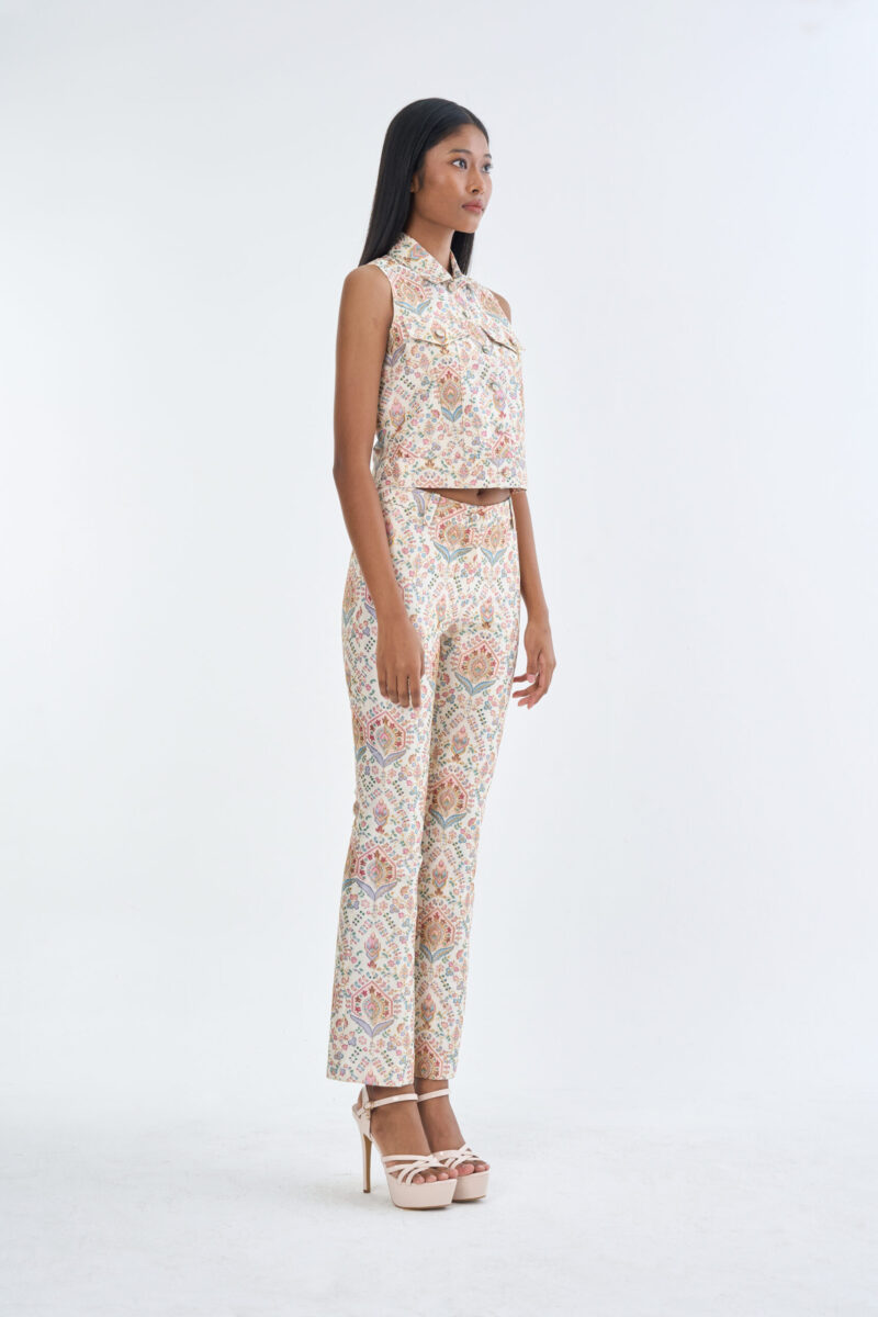 Indian Paisley Pink Pastel Jacket Sleeveless with Long Pants