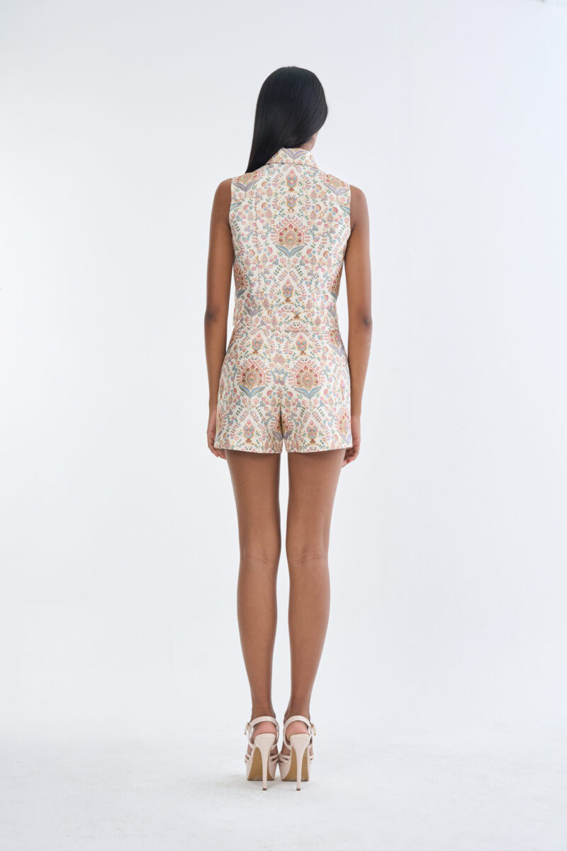 Indian Paisley Pink Pastel Jacket Sleeveless with Short Pants