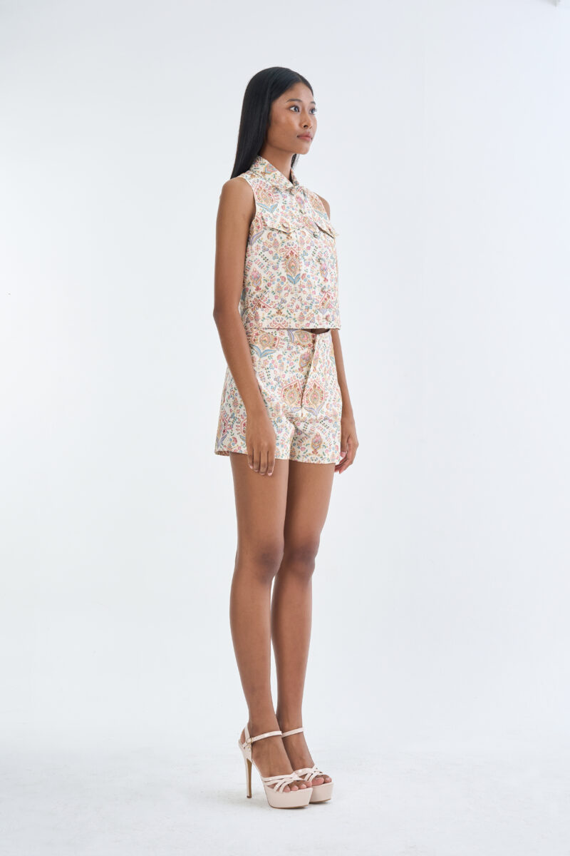 Indian Paisley Pink Pastel Jacket Sleeveless with Short Pants