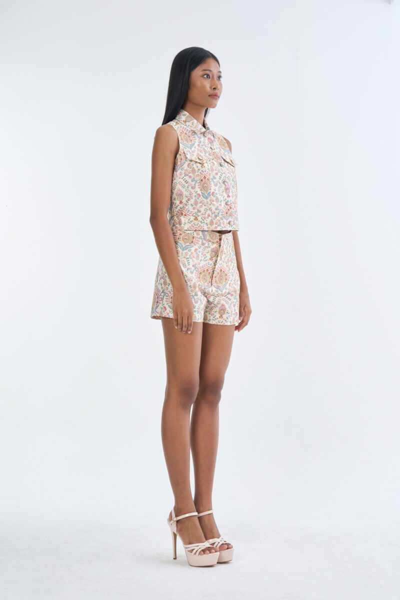 Indian Paisley Pink Pastel Jacket Sleeveless with Short Pants