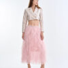 Taupe Tailored Crop Suit with Pink Romance Layered Tulle Skirt