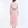 Taupe Tailored Crop Suit with Pink Romance Layered Tulle Skirt