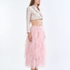 Taupe Tailored Crop Suit with Pink Romance Layered Tulle Skirt