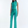 Emerald Wing Collar Sleeveless Tops with Long Pants