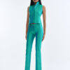 Emerald Wing Collar Sleeveless Tops with Long Pants