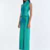 Emerald Wing Collar Sleeveless Tops with Wide-Leg Pants