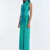 Emerald Wing Collar Sleeveless Tops with Wide-Leg Pants