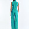 Emerald Wing Collar Sleeveless Tops with Wide-Leg Pants