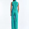 Emerald Wing Collar Sleeveless Tops with Wide-Leg Pants