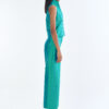 Emerald Wing Collar Sleeveless Tops with Wide-Leg Pants