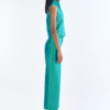 Emerald Wing Collar Sleeveless Tops with Wide-Leg Pants