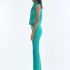 Emerald Wing Collar Sleeveless Tops with Long Pants