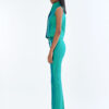Emerald Wing Collar Sleeveless Tops with Long Pants