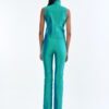 Emerald Wing Collar Sleeveless Tops with Long Pants