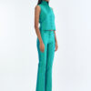 Emerald Wing Collar Sleeveless Tops with Wide-Leg Pants