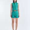 Emerald Wing Collar Sleeveless Tops with Short Pants