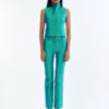 Emerald Wing Collar Sleeveless Tops with Long Pants