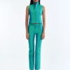 Emerald Wing Collar Sleeveless Tops with Long Pants