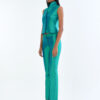 Emerald Wing Collar Sleeveless Tops with Long Pants
