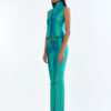 Emerald Wing Collar Sleeveless Tops with Long Pants