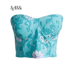 Teal Blossom Corset Top - M