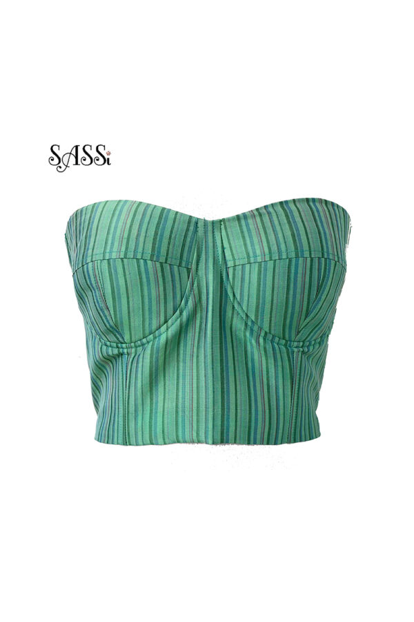 Sage Green Silk Ribbed Corset Top