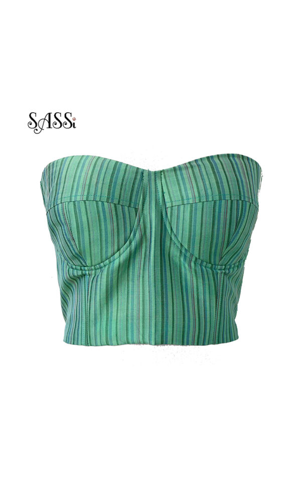 Sage Green Silk Ribbed Corset Top