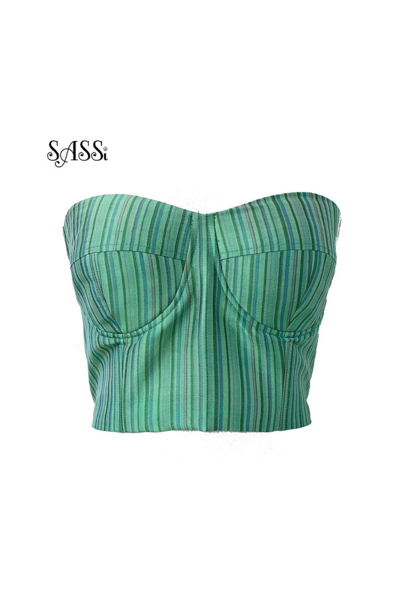 Sage Green Silk Ribbed Corset Top