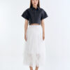 Black Cropped Collar Shirt with White Cloud Layered Tulle Skirt