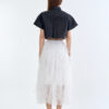 Black Cropped Collar Shirt with White Cloud Layered Tulle Skirt