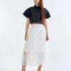 Black Cropped Collar Shirt with White Cloud Layered Tulle Skirt