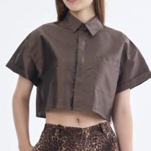Brown Cropped Collar Shirt