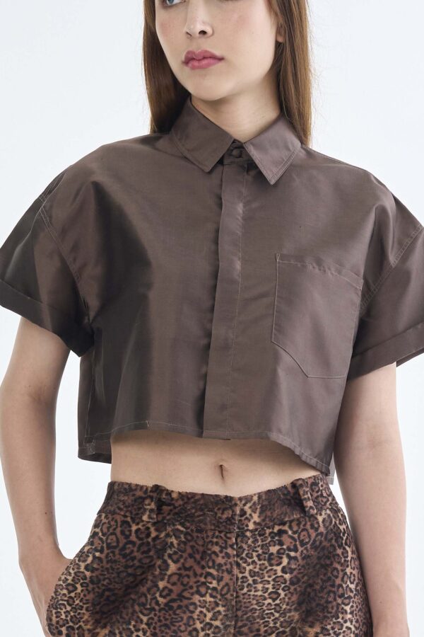 Brown Cropped Collar Shirt