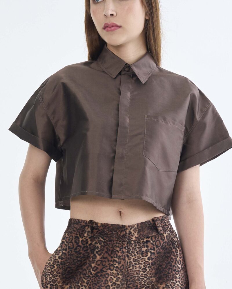 Brown Cropped Collar Shirt