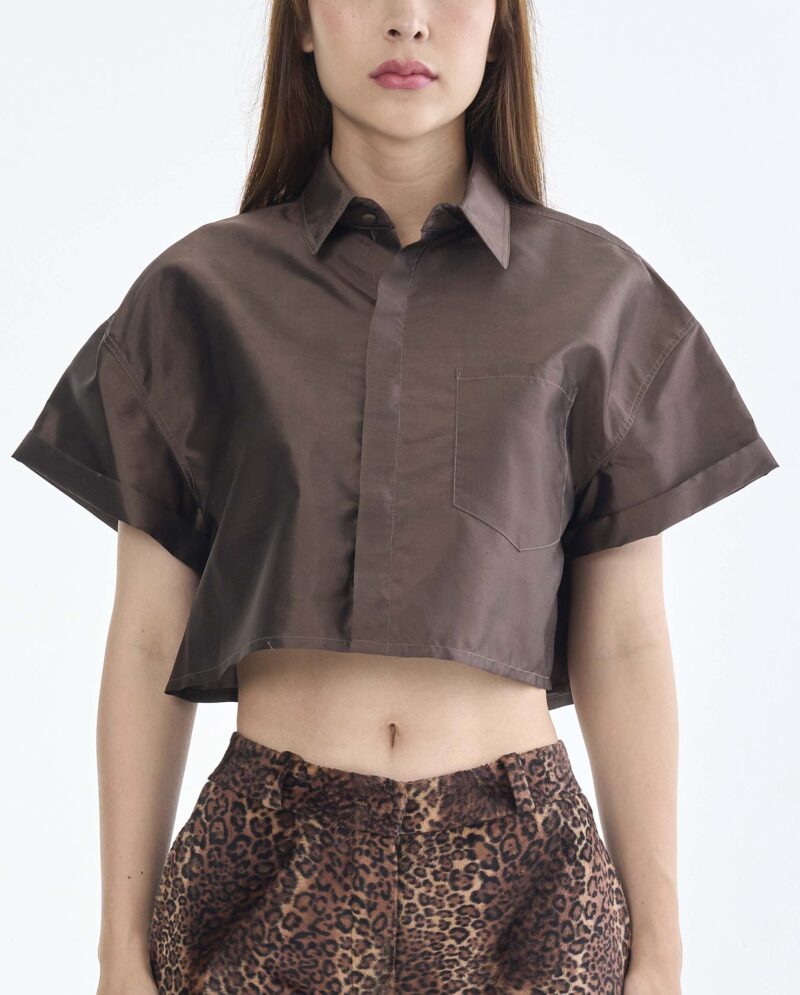 Brown Cropped Collar Shirt