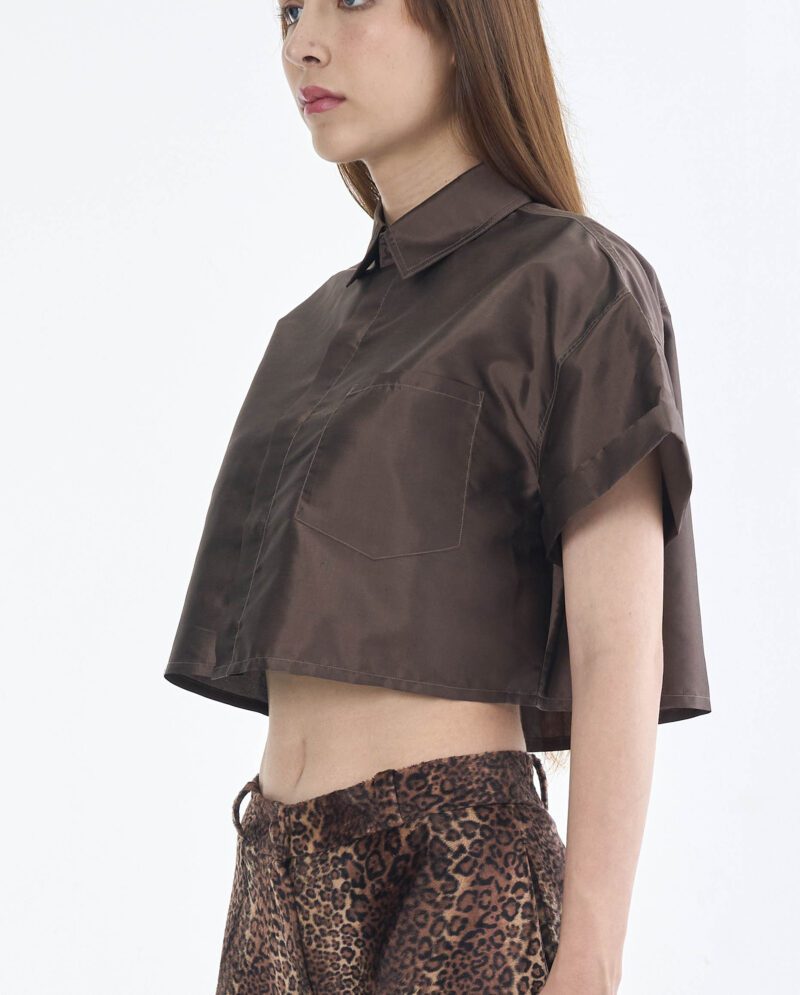 Brown Cropped Collar Shirt
