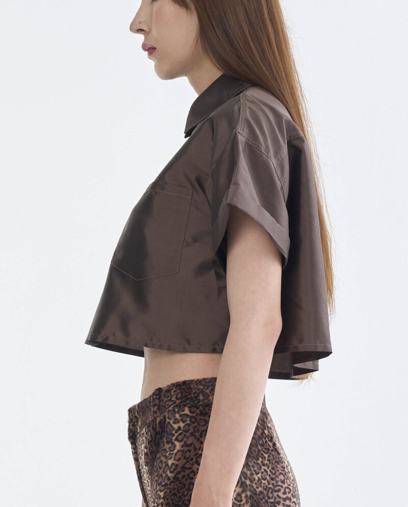 Brown Cropped Collar Shirt