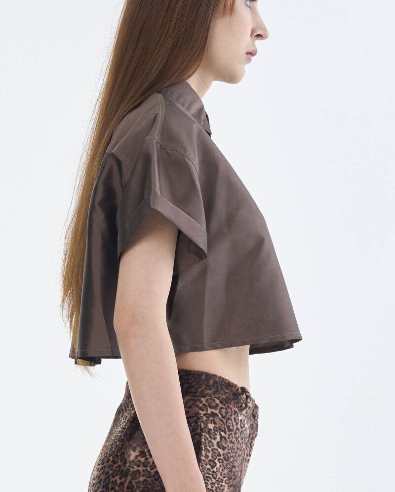 Brown Cropped Collar Shirt