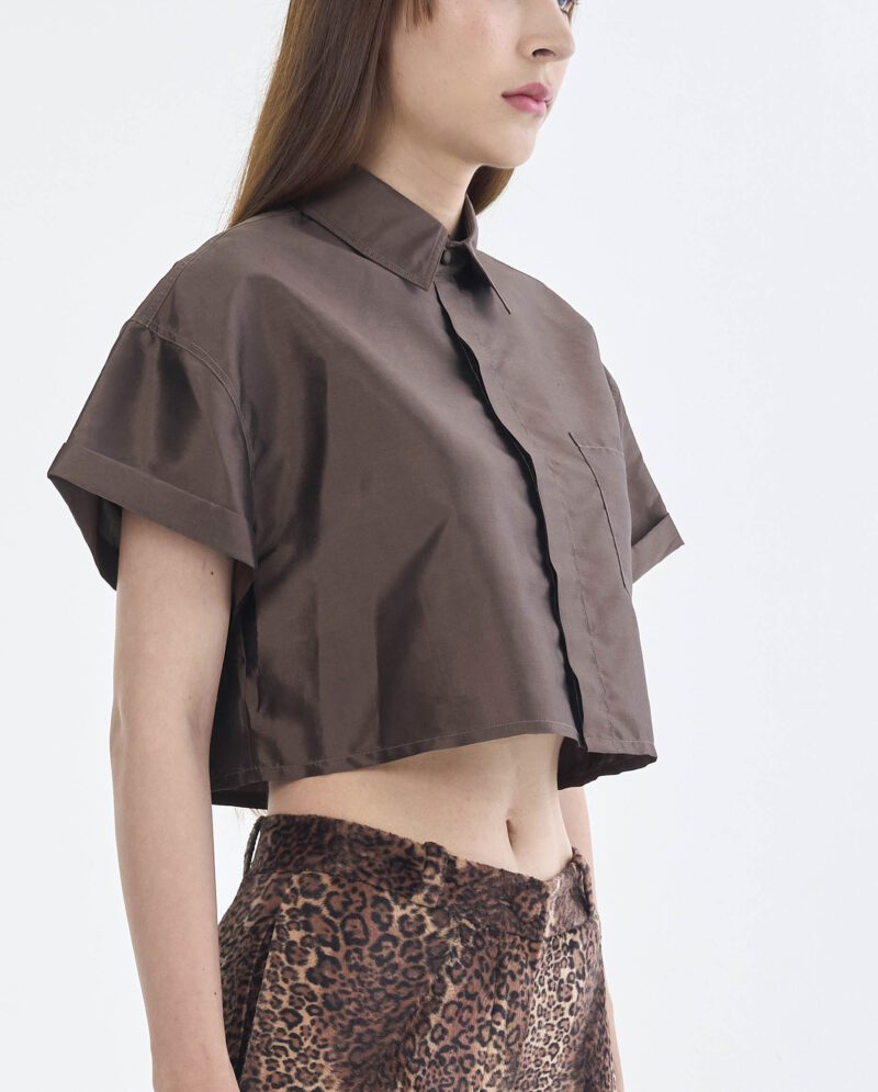 Brown Cropped Collar Shirt