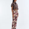 Brown Cropped Collar Shirt with Long Floral Print Pants