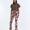 Brown Cropped Collar Shirt with Long Floral Print Pants