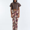 Brown Cropped Collar Shirt with Long Floral Print Pants