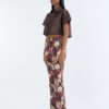 Brown Cropped Collar Shirt with Long Floral Print Pants