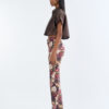 Brown Cropped Collar Shirt with Long Floral Print Pants