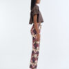 Brown Cropped Collar Shirt with Long Floral Print Pants