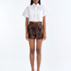 White Cropped Collar Shirt with Shorts Leopard Print Pants