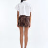 White Cropped Collar Shirt with Shorts Leopard Print Pants