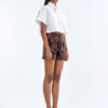 White Cropped Collar Shirt with Shorts Leopard Print Pants