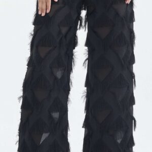 Long Black Fringe Diamond Pants